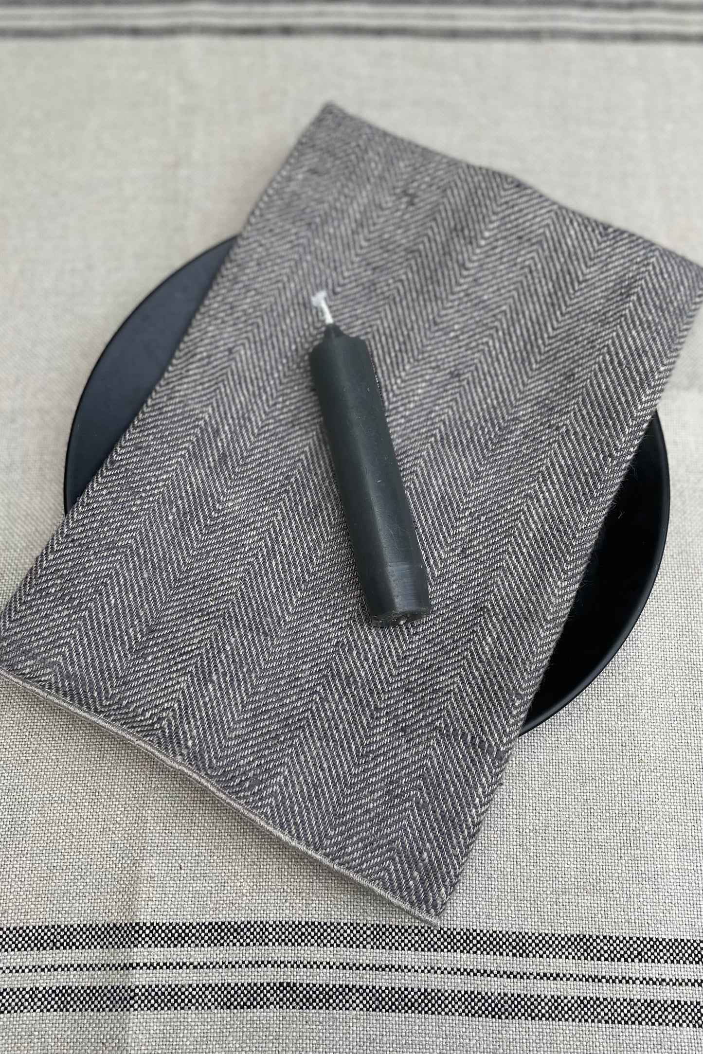 Kitchen & Dining - Pair of Grey Herringbone Linen Napkins