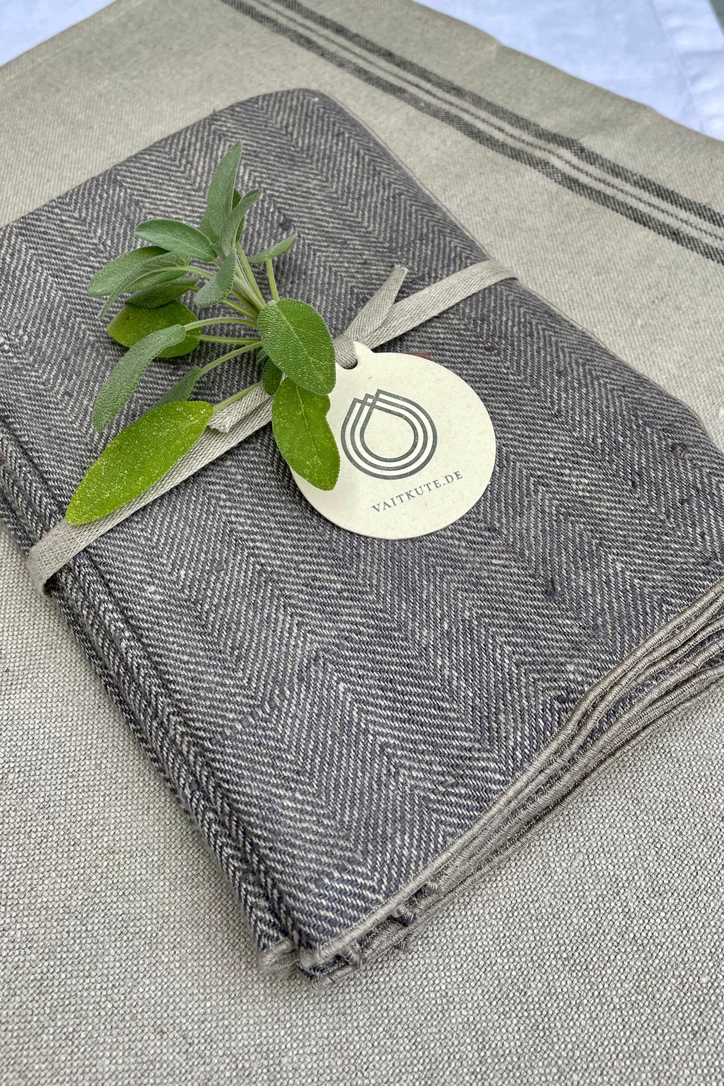 Kitchen & Dining - Pair of Grey Herringbone Linen Napkins